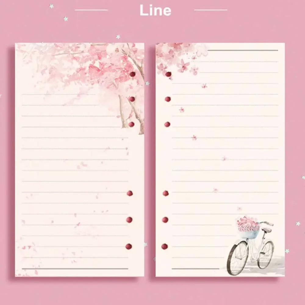 Cute Pink A6 Binder Refill Paper Cherry Blossom Cartoon Journal Blank Lined Inner Pages for Daily Planner Notebook Stationery