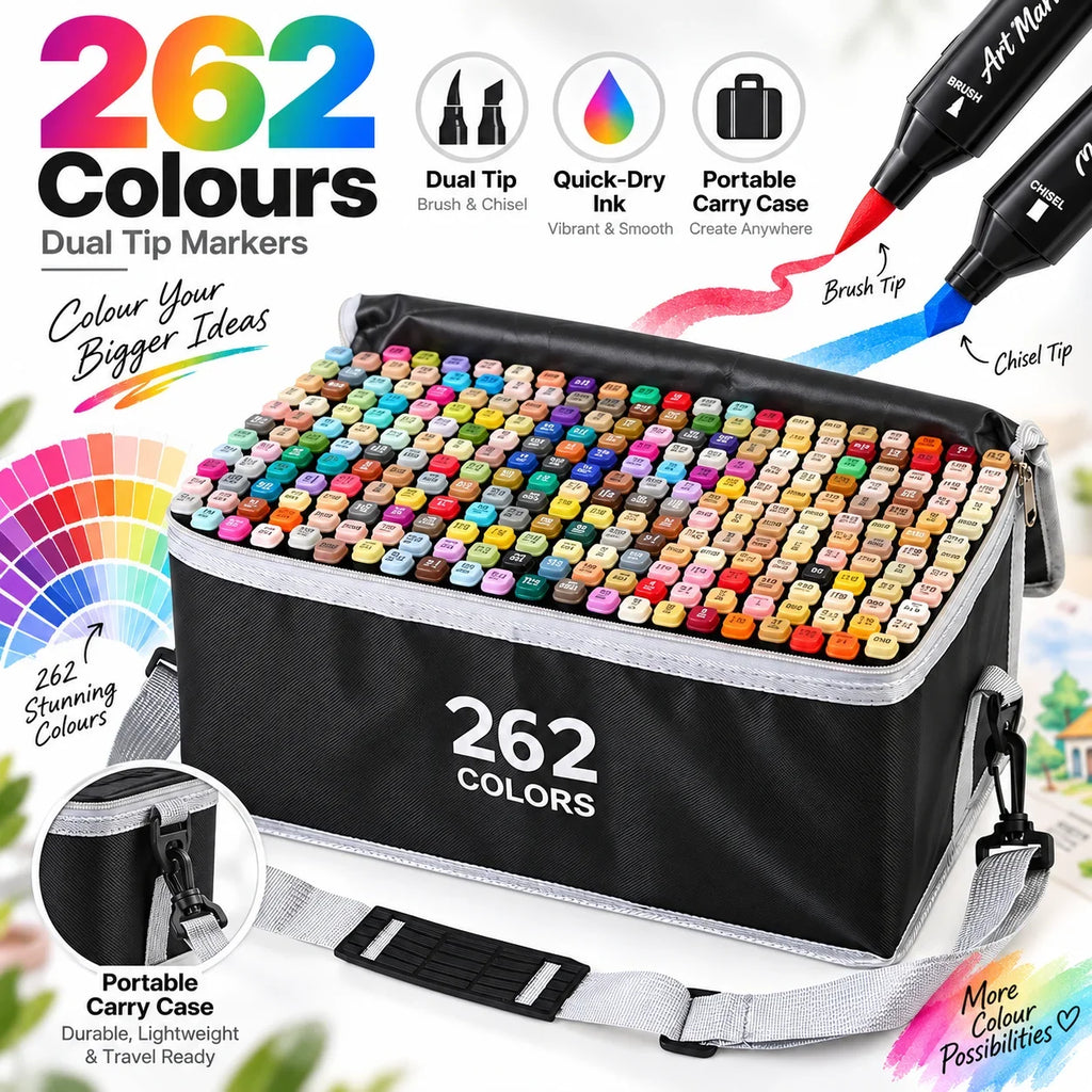 262 Colour Dual Tip Marker Set, Quick Dry Sketching Markers for Painting, Professional Art Markers for Drawing Illustration, Marker Pens for Artists