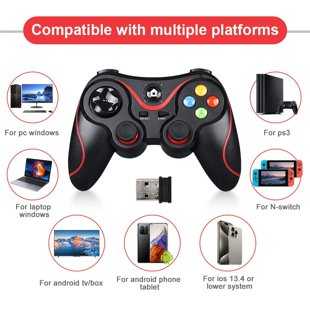V8 2.4G Wireless Game Controller Gaming Joystick BT Gaming Controller Dual Vibration for Android/iOS/PC/PS3/Switch/Mobile Phone