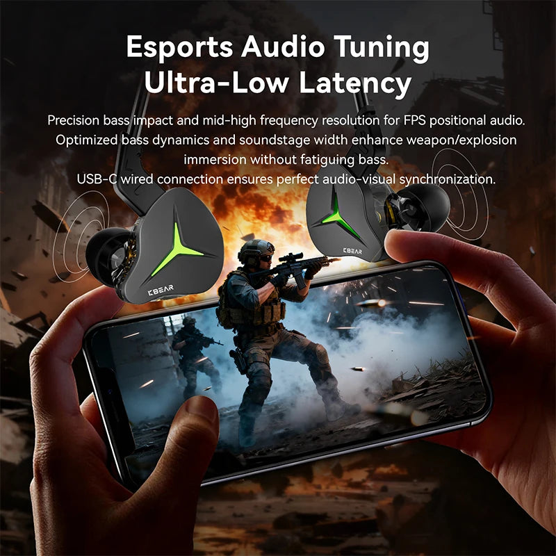 KBEAR Venus CG01 Earphones Wired In Ear Headphones With LED Lighting 10mm PU LCP Composite Dynamic Driver HIFI Sound Type C Gaming Headsets Noise Isolating Earbuds With Microphone For PC Mobile Music Gaming Daily Use