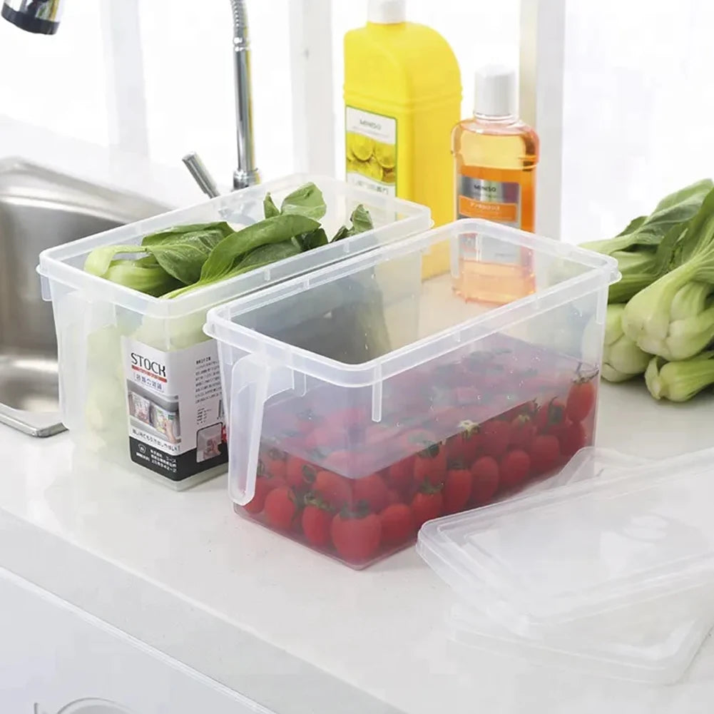 Haodirect 4Pcs Clear Refrigerator Food Storage Container for Fridge Pantry Freezer, Fruits Vegetables Cereal Storage