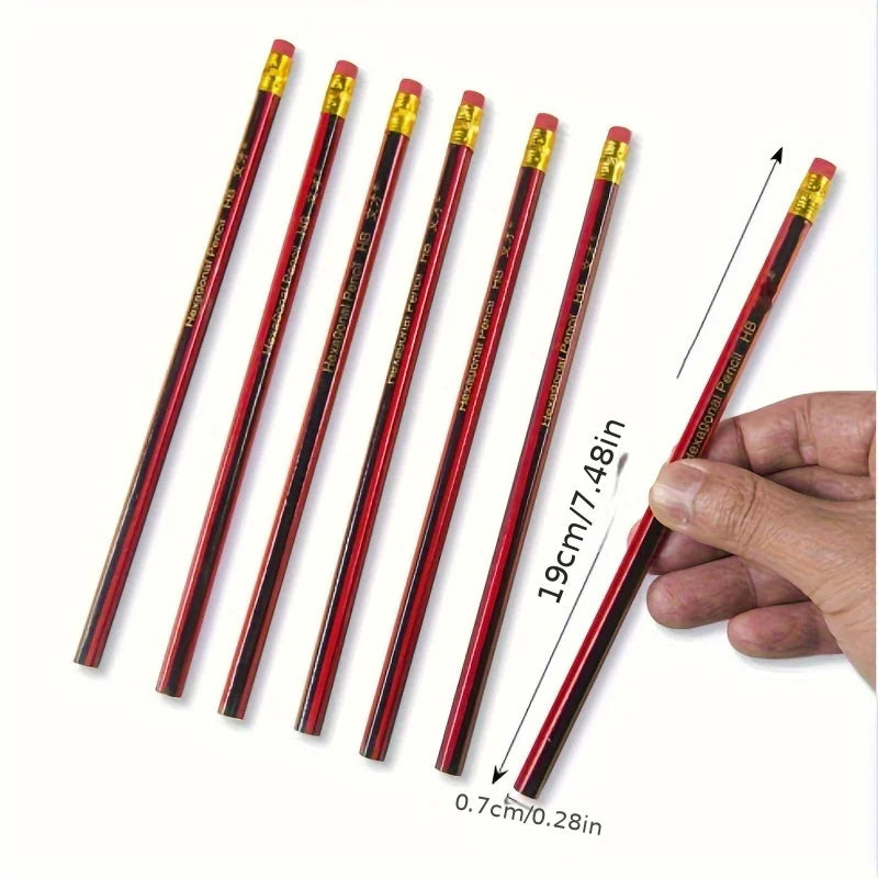 HB Wooden Pencils with Erasers -  Red & Black Barrels for Writing Drawing and Sketching - Ideal for Students and Office Supplies