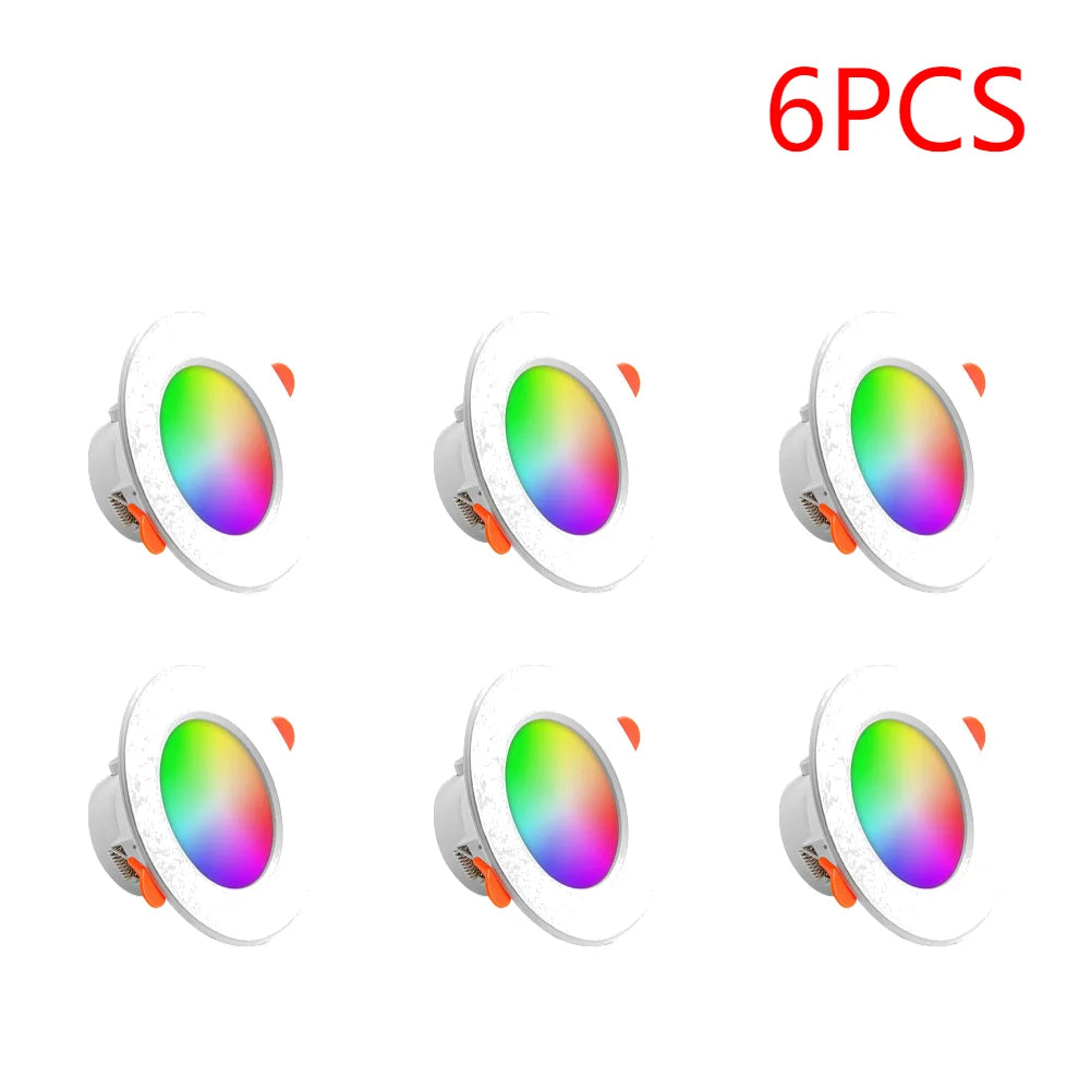 1-16PCS 10W Smart LED Downlight Bluetooth Ceiling Lamp RGB CCT Lamp APP Remote Control Color Changing light for Google Alexa Hom