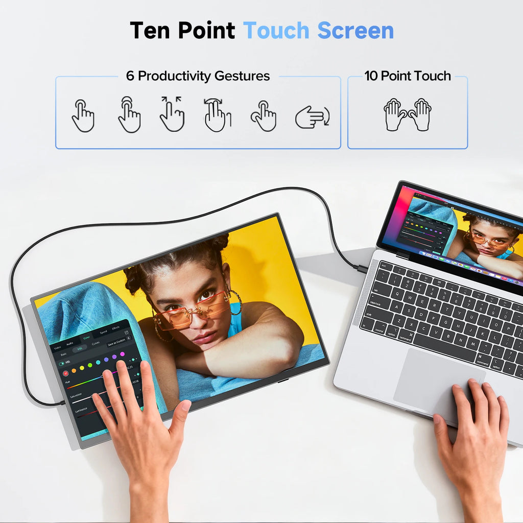 UPERFECT 15.6' 1080P Portable Monitor Touchscreen with Battery 8000mAh 100% SRGB Eye Care USB-C & MINI HDMI External Screen for Laptop MacBook Phone PS5 Switch Xbox
