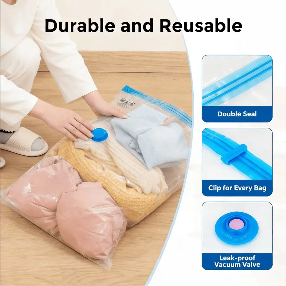 11Pcs Vacuum Storage Organizer Bags, Travel Suitcases Essentials, Wardrobe Clothes Compression Packaging Sealing Bag Camping Equipment(4 Small Sizes, 4 Medium Sizes, 2 Large Sizes and 1 Pump)