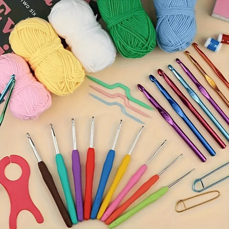 103pcs DIY Crochet Kit - Includes Yarn, Hooks, Knitting Needles, Stitch Markers And Accessories, Beginner's Starter Kit, Multi-Purpose Home Crafting Tools with Portable Storage Bag