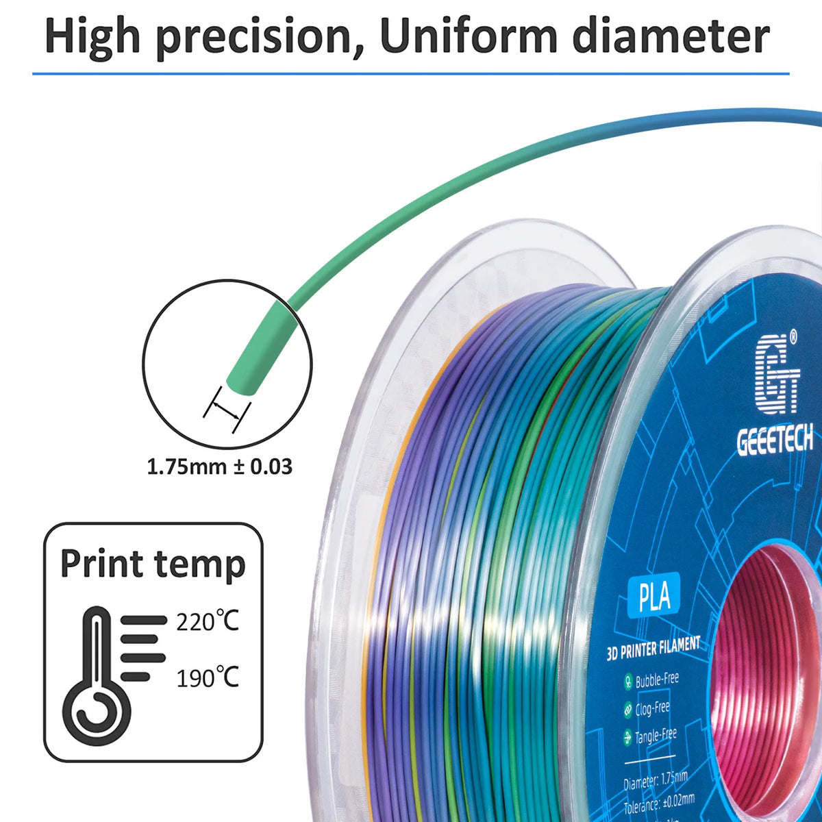 GEEETECH 5Rolls 3D Silk PLA Filament 1Kg/roll 1.75mm Spool Wire For 3D Printer Material,Vacuum packaging,Safety