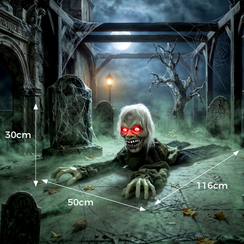 HOMCOM Animatronic Crawling Zombie with Light-Up Eyes and Creepy Sound