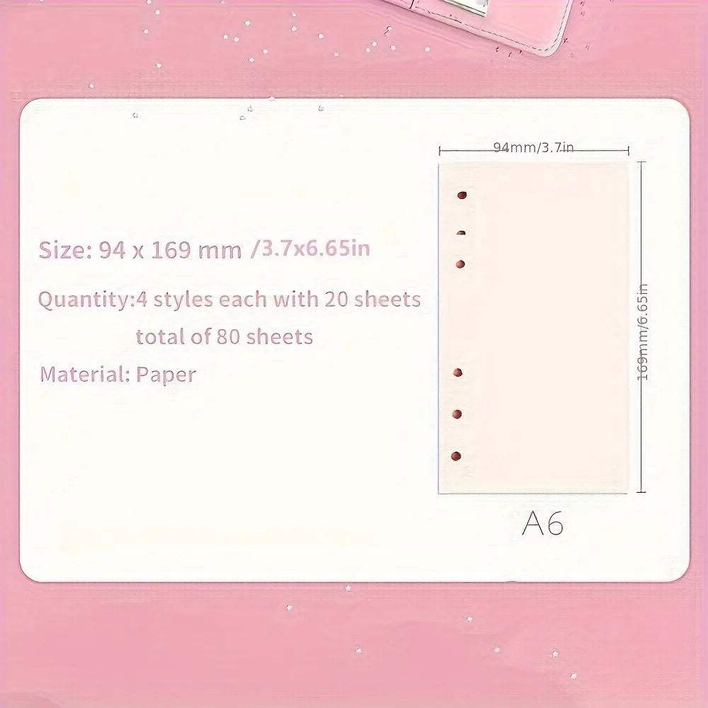 Cute Pink A6 Binder Refill Paper Cherry Blossom Cartoon Journal Blank Lined Inner Pages for Daily Planner Notebook Stationery