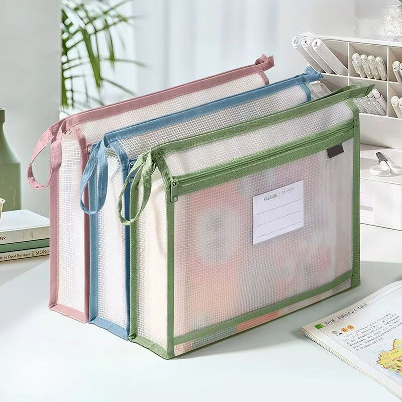 Double Layer A4 EVA File Bag, Waterproof Zipper Pouch for School Office, Large Capacity Document Organizer, Homework Storage