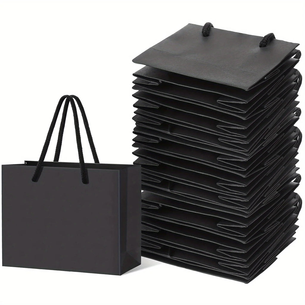 Black Paper Gift Bags with Handles Crafters Party Planners Gift Givers Perfect for Wedding Birthday Party Craft Gifting 10pcs
