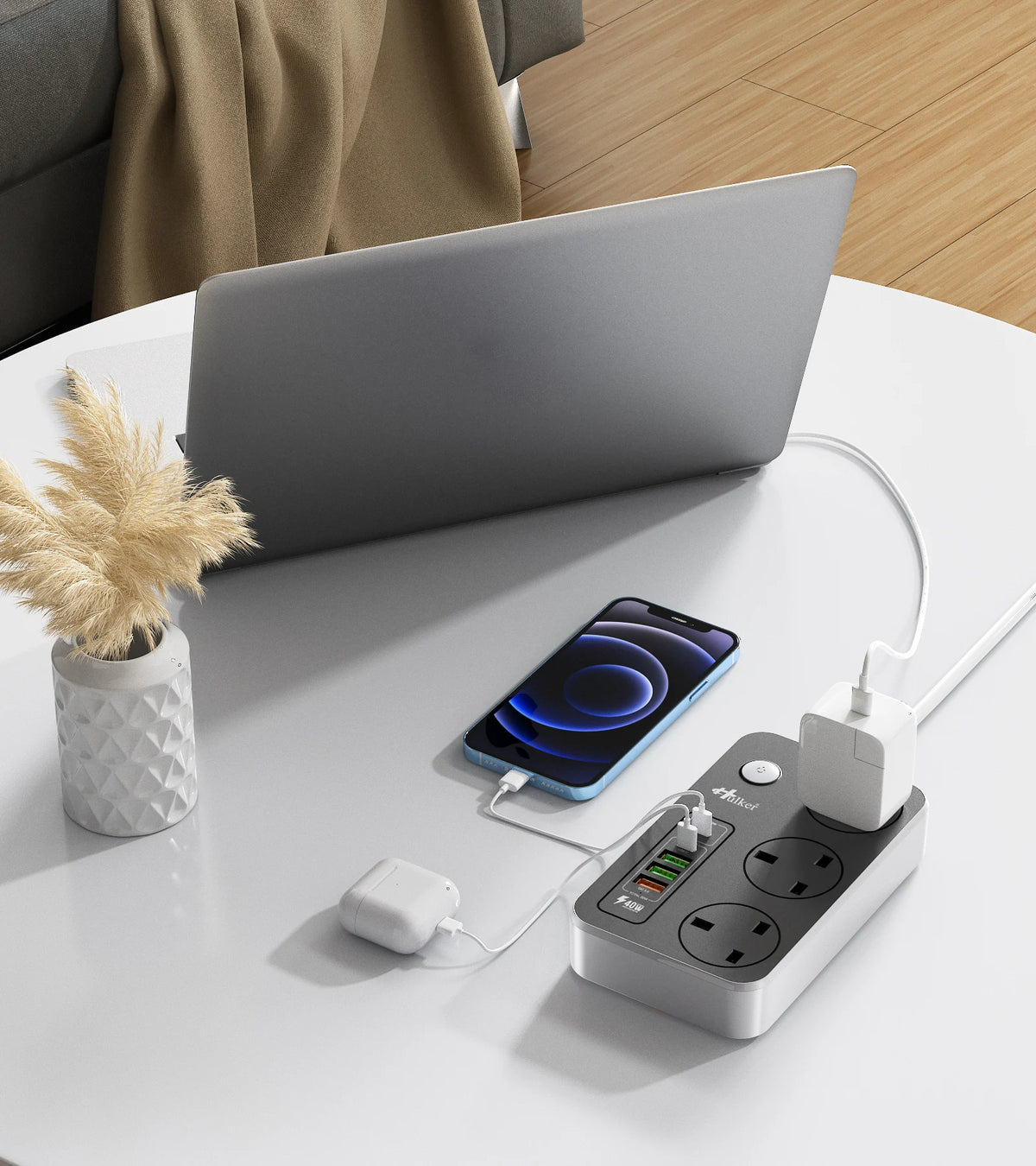 Power Strips with USB ports 3 Way Outlets 5 USB Ports Power Socket with 2M Bold Extension Cord Smart USB Charger UK Socket