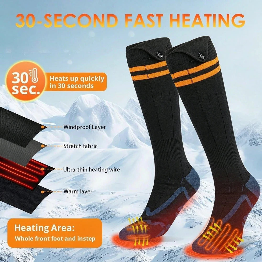 2Pcs Heated Socks, Men Women Winter Rechargeable Outdoor Sport Thermal Heated Foot Warmer, 4 Temperature Breathable 5000mAh, for Ski Hiking Road Trips Camping