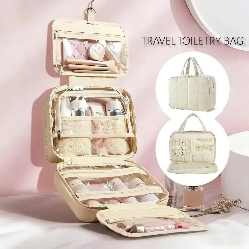 Hanging Travel Toiletry Bag Women Cosmetic Makeup Case with Jewelry Pocket Portable Wash Organizer for Vacation Trip Gym Beach