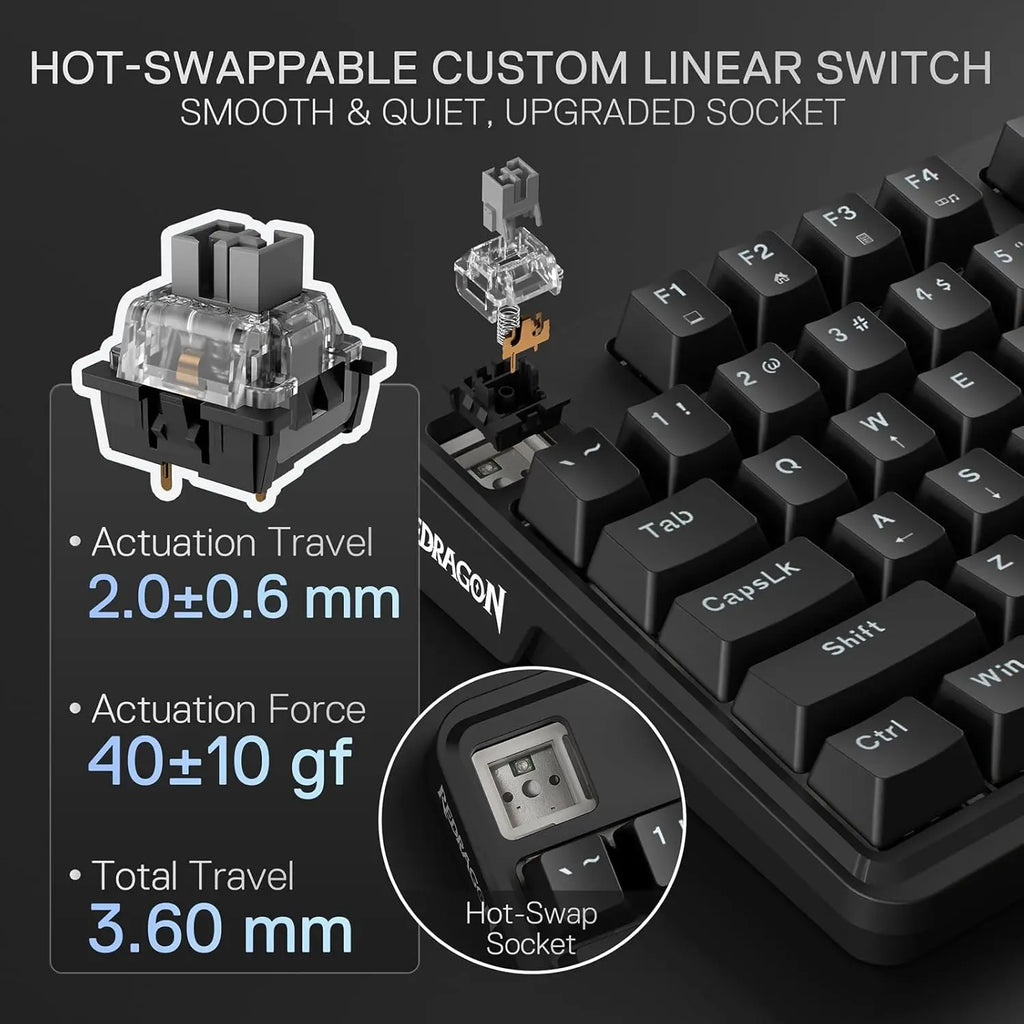 Redragon K745 Wired Gasket RGB 108 Keys Mechanical Gaming Extra 4 Hotkeys Upgraded Hot-swappable Socket Keyboard