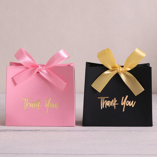 10 Mini Gift Boxes/Gift Bags with Gold Ribbon and Thank You Text Design, Available in Various Colors, Perfect for Wedding Favors, Mother's Day, Father's Day Party Gifts, and Small Gifts, as Well as Birthday, Gender Reveal, Gr