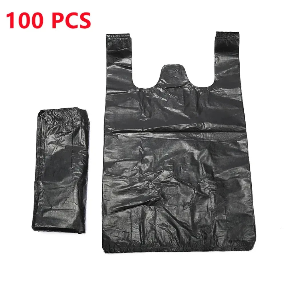 100PCS Black Thickened Plastic Vest Bags - Supermarket Shopping Bags for Takeaway Kitchen Garbage Storage Packing Storage Bag