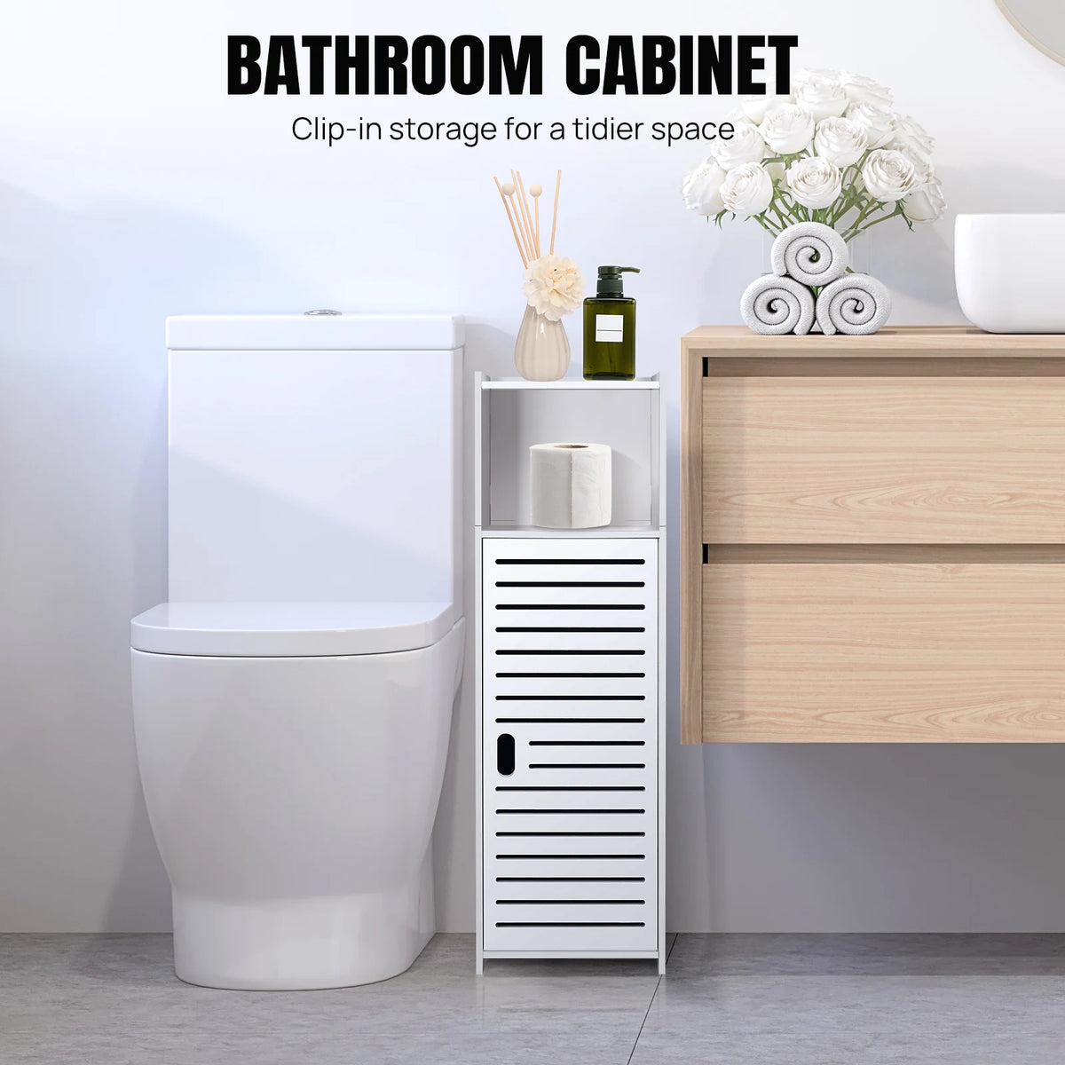 3-Tier Bathroom Floor Cabinet with Door - Freestanding Storage Organizer for Bathroom, Kitchen, Bedroom, Living Room
