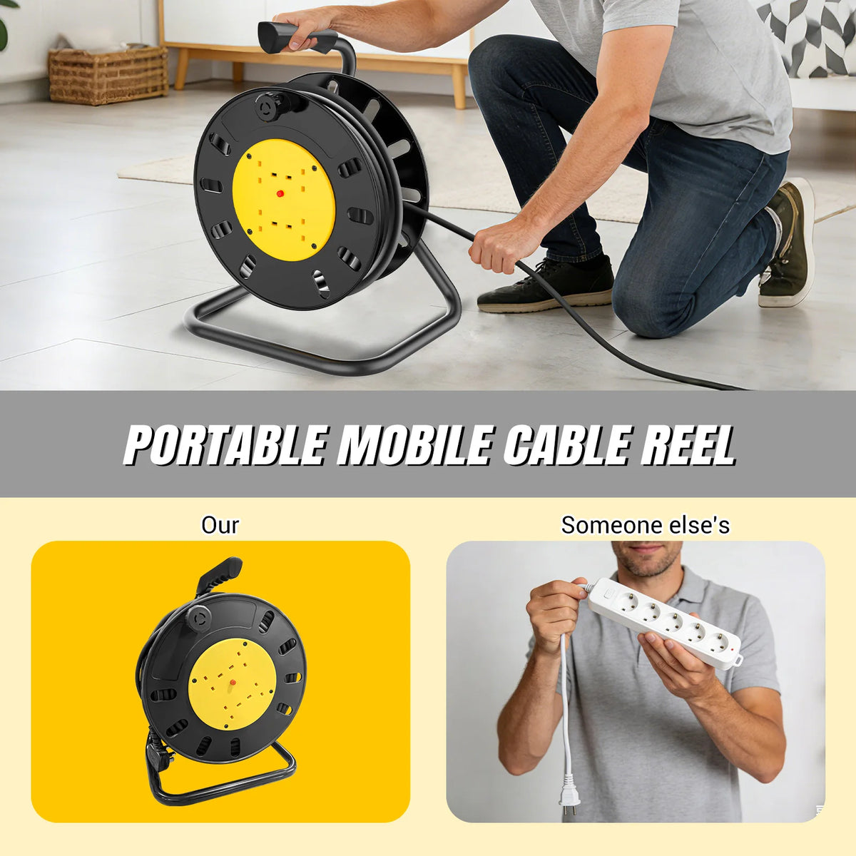 3000W Extension Lead Cable Reel,10m/15m/25m/50m 4 Socket Cord Reel UK Plug Socket with Thermal Cut-Out Protection, Outdoor for Garden