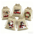 12PCS Christmas Burlap Drawstring Design Gift Bags Reusable Party Favors Gift Bags for Candy Treats Holiday Decor Gift Packaging