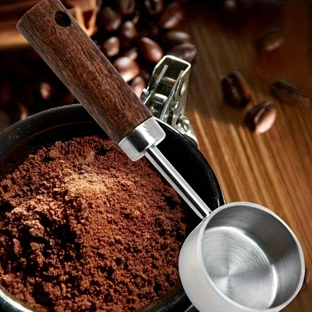 15ml Wooden Coffee Scoop Stainless Steel Long Handle Measuring Spoon for Coffee Tablespoon Kitchen Tool Cafe Decoration