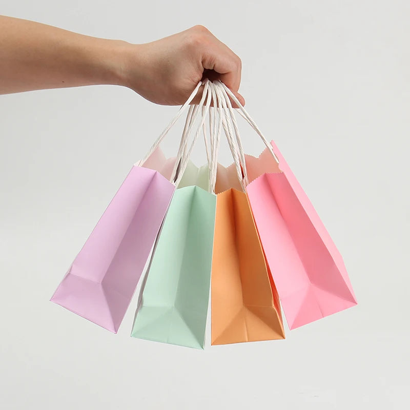 Macaron Soft Pastel Kraft Paper Bags with Handles - Bulk Multipurpose for Gift, Shopping & Party