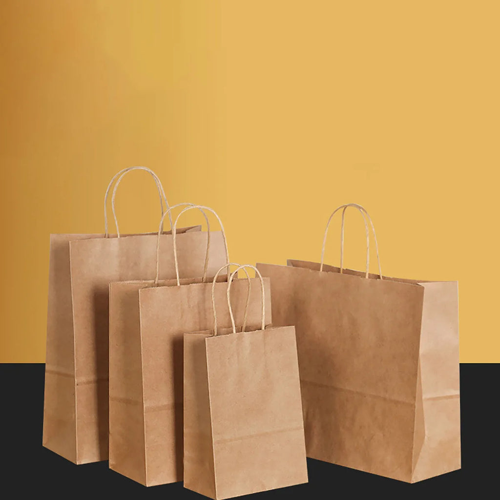 10pcs/lot Kraft Paper Bag with Handles Gift Packing Bags for Store Clothes Wedding Christmas Supplies Handbags Kit