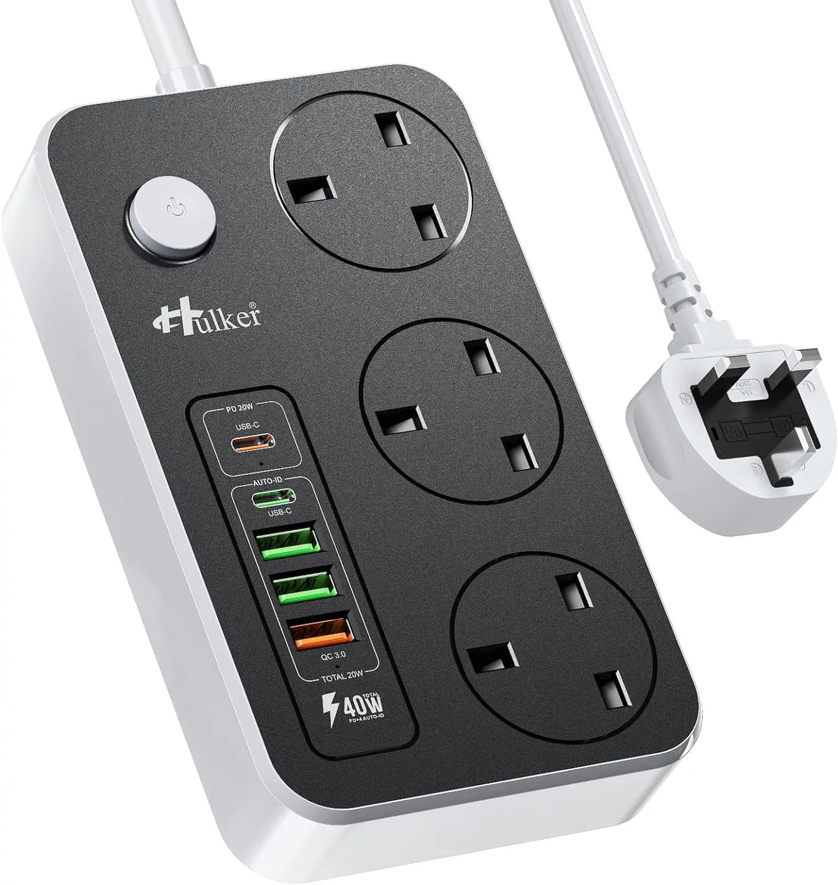 Power Strips with USB ports 3 Way Outlets 5 USB Ports Power Socket with 2M Bold Extension Cord Smart USB Charger UK Socket
