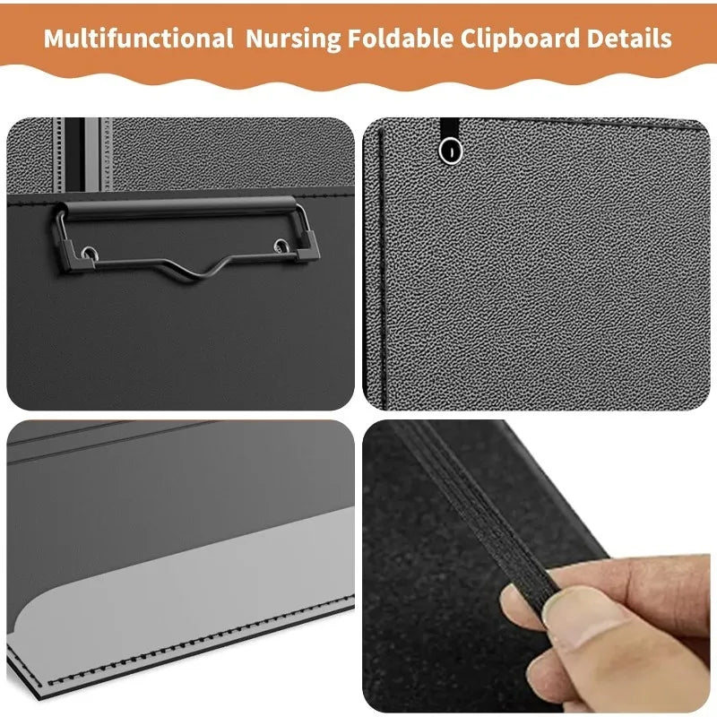 3-Layer Foldable Nursing Clipboard Pocket Size with Pen Holder and Elastic Band Portable Clip Board for Nurses Students Doctors
