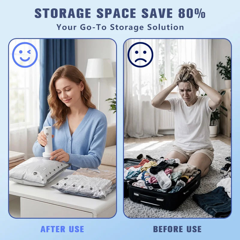 6/9/15pcs Vacuum Storage Bags, Comes with a Rechargeable Electric Pump for Travel. Low Noise, Portable and lightweight, Perfect for Trips. Compresses Clothes to Save Space, Ideal for Organizing Suitcases and Wardrobes.