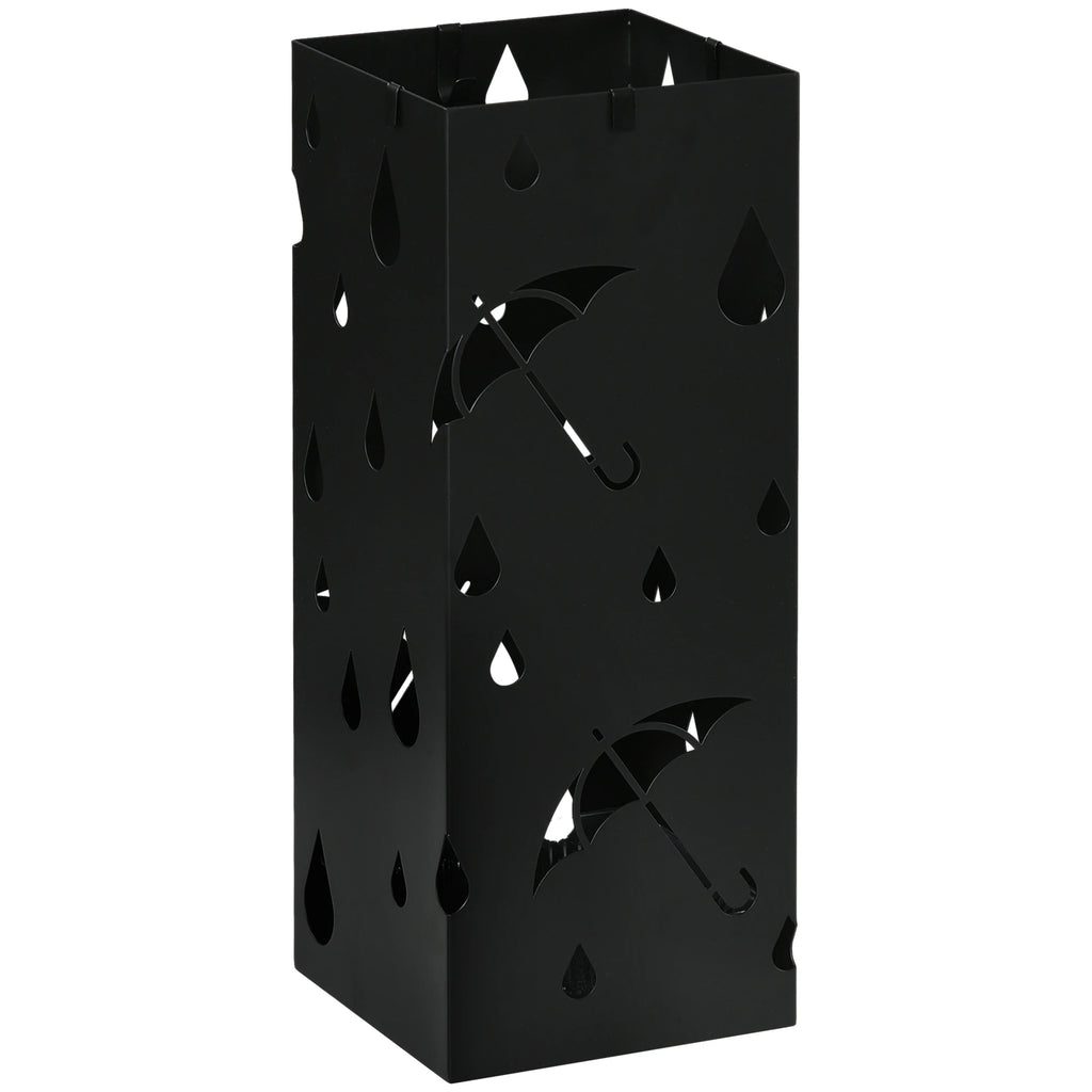 HOMCOM Square Umbrella Stand, Umbrella Holder for Hallway with 4 Hooks Drip Tray