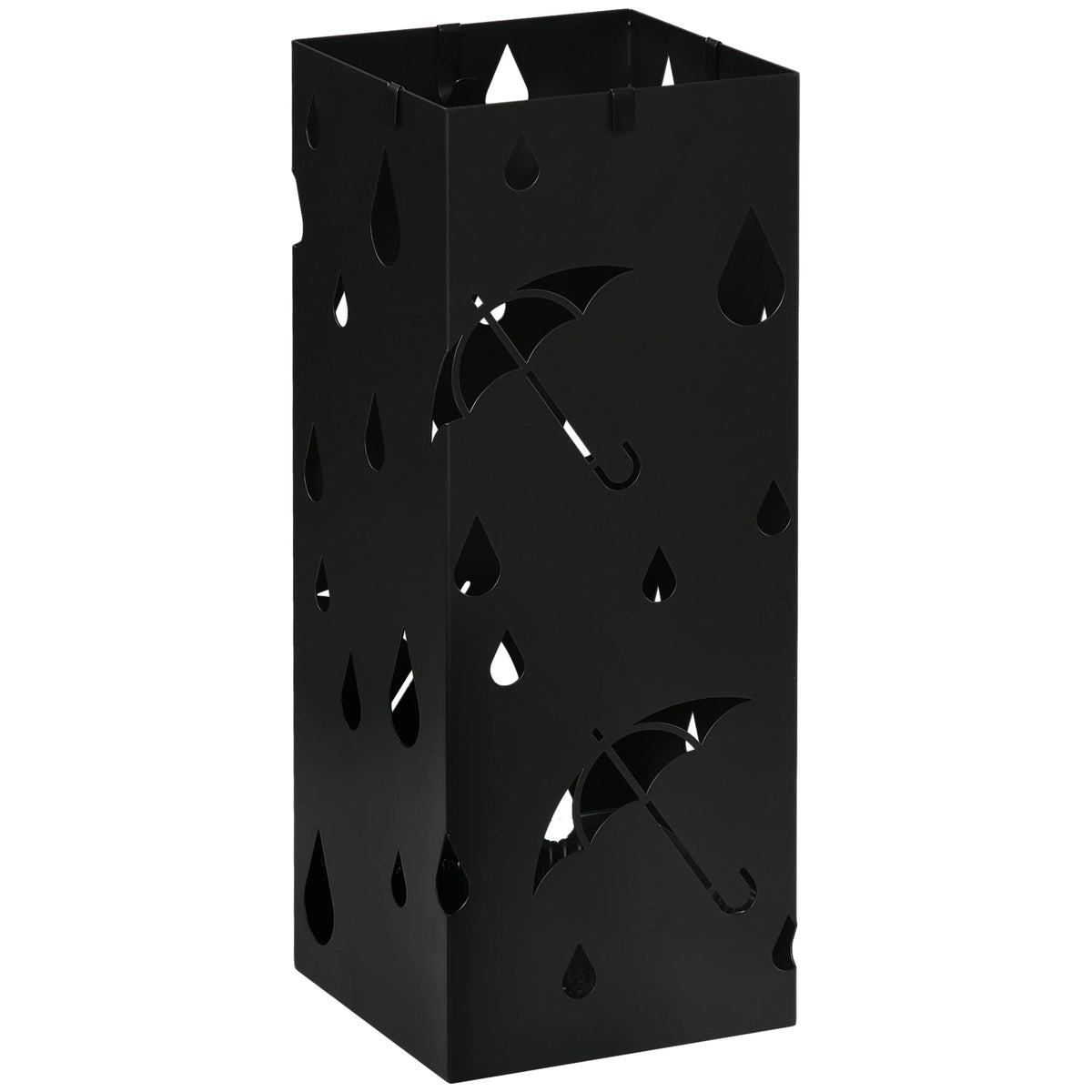 HOMCOM Square Umbrella Stand, Umbrella Holder for Hallway with 4 Hooks Drip Tray