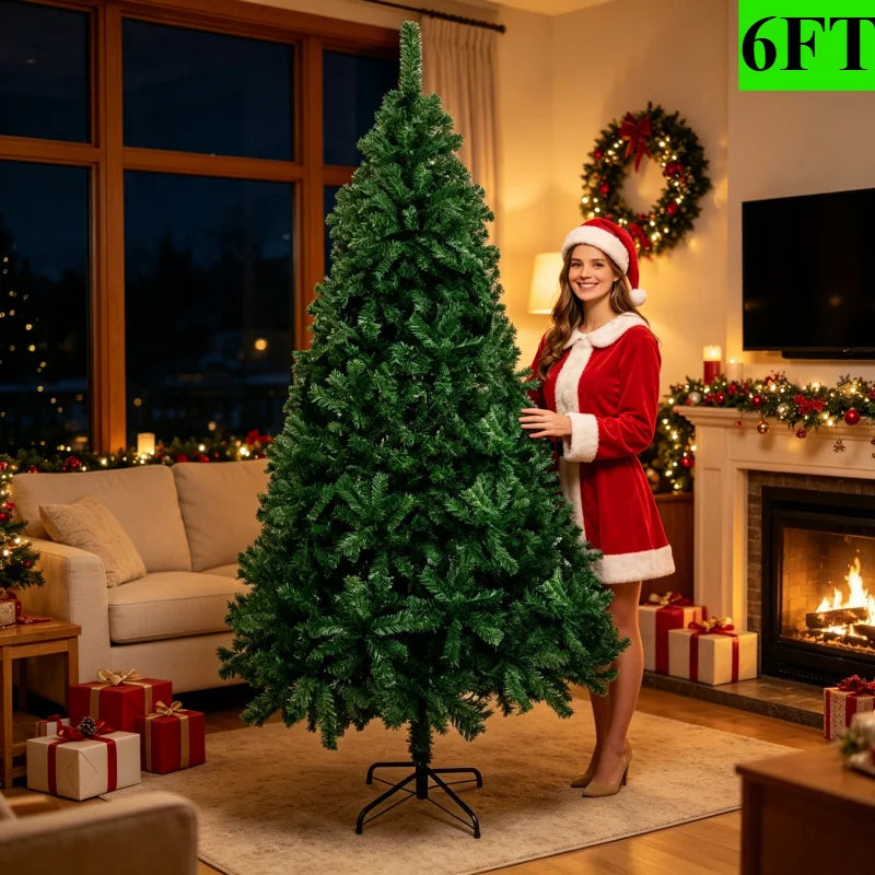6FT Simulation Christmas Tree, 550 Artificial PVC Christmas Trees with Metal Brackets, Suitable for Home and Office Decoration, Suitable for Indoor and Outdoor Use, Christmas Decoration, Holiday Gifts