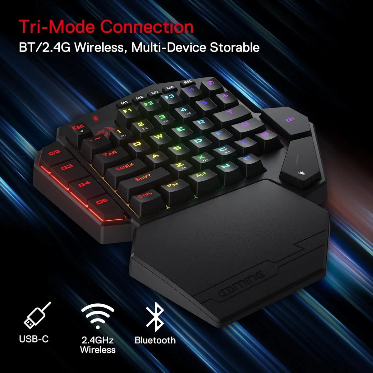 Redragon K585 PRO Wireless One-Handed Mechanical Keyboard 42 Keys 3-Mode RGB 7 Onboard Macro Keys Detachable Wrist Support
