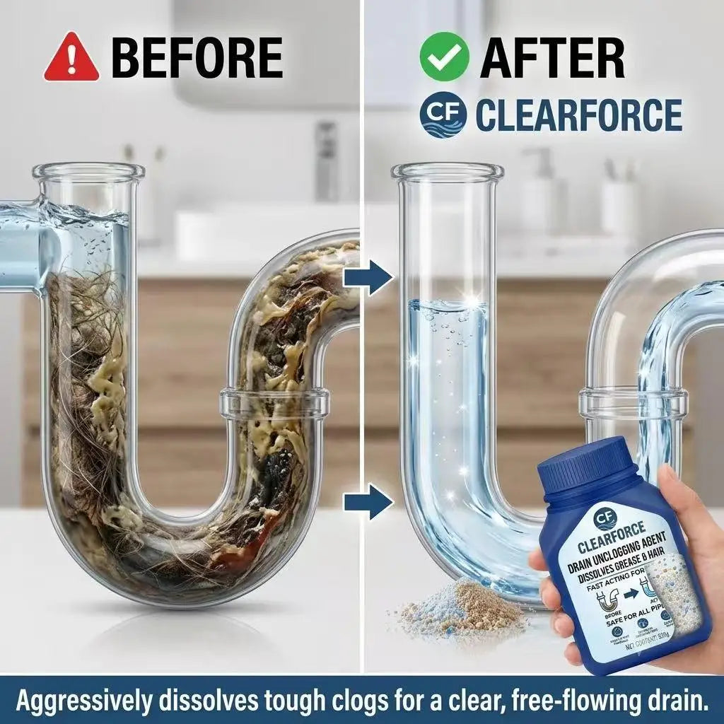 ClearForce Powerful Drain Unclogger Powder, Dissolves Hair & Grease Instantly, Safe for All Pipes (320g)