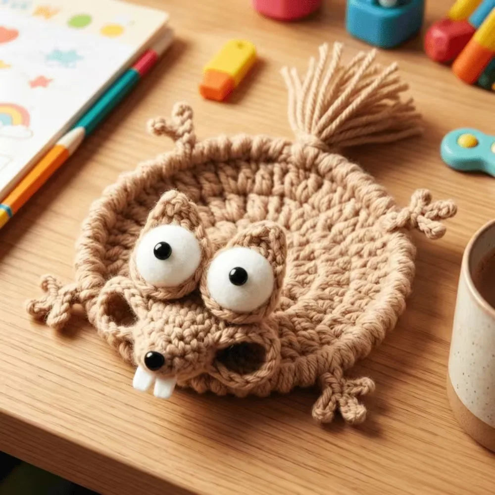 1Pc Handmade Crochet Squirrel Shaped Coaster Heat Resistant Table Mat for Home Dining Party Decor Holiday Table Setting Gift