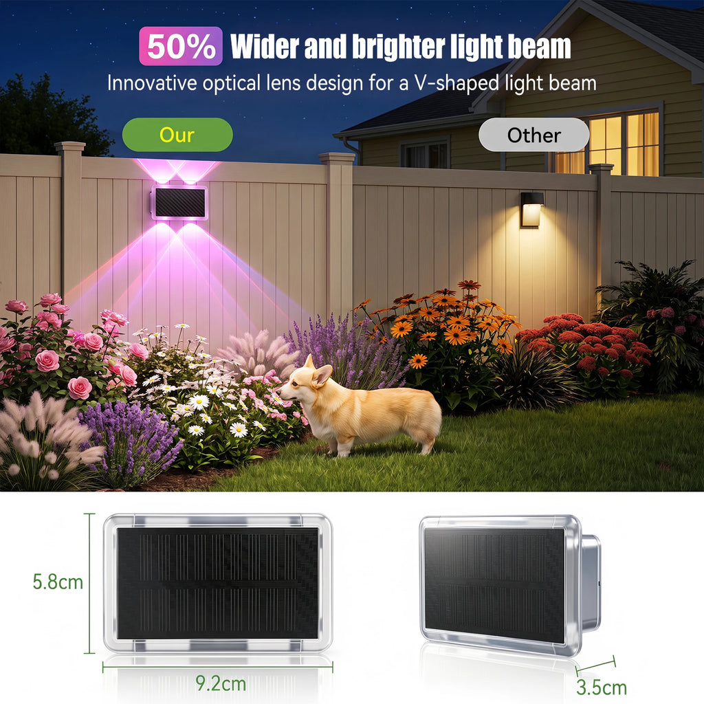 2/4er-Set RGB LED Solar Lights Fence Lights Wall Lights IP65 Waterproof Outdoor Wall Lights Lamp Top And Bottom Lights Always On For 12 Hours
