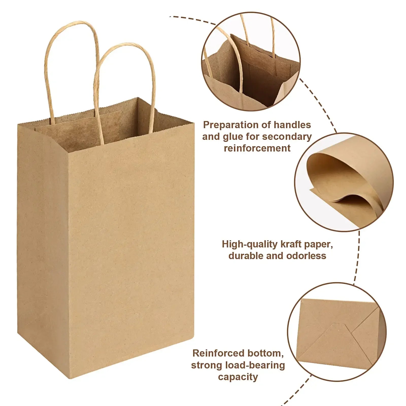 10/20pcs Brown Kraft Paper Bags with Handles Bulk Small Paper Gift Bags for Small Business Shopping Bags Xmas Party Favor