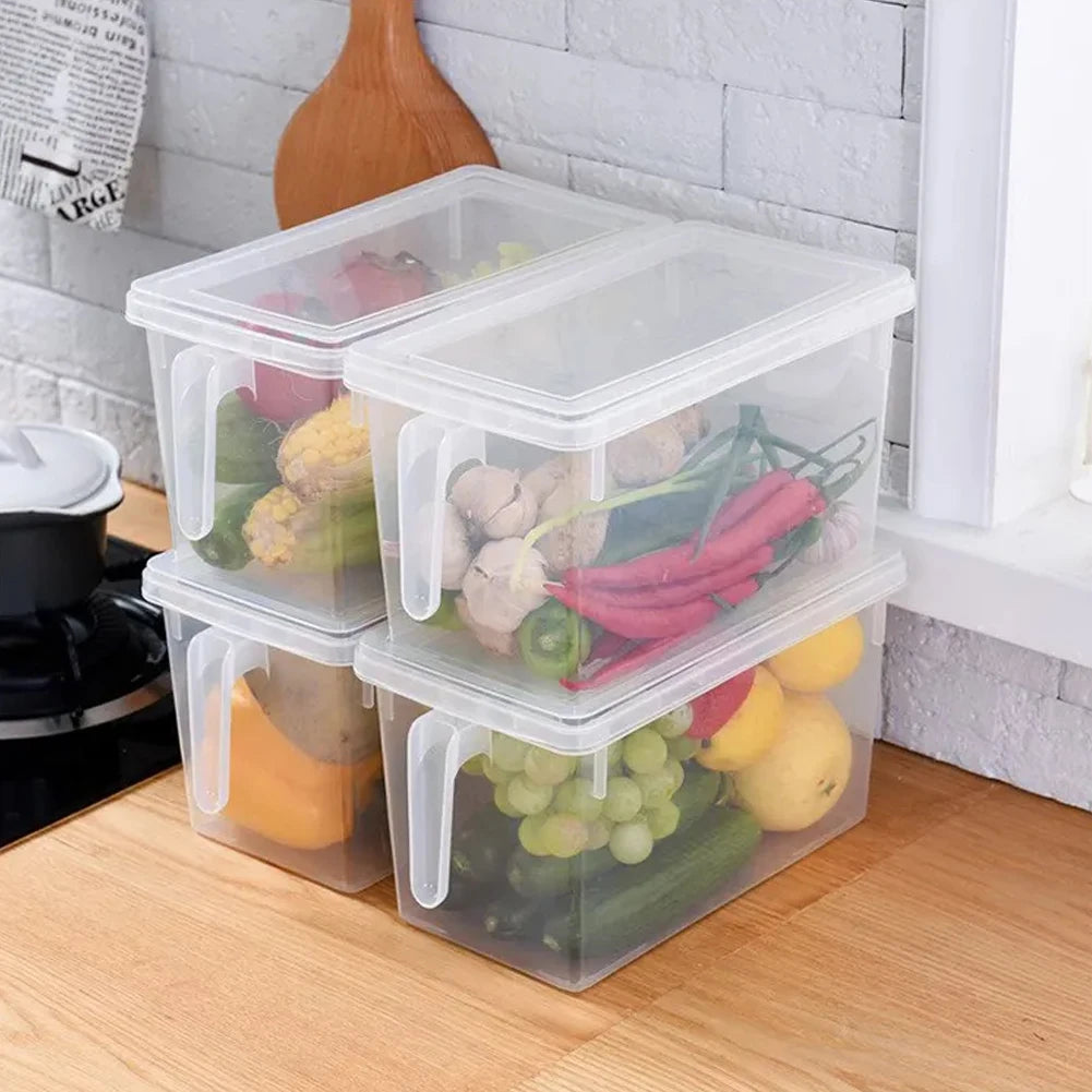Haodirect 4Pcs Clear Refrigerator Food Storage Container for Fridge Pantry Freezer, Fruits Vegetables Cereal Storage