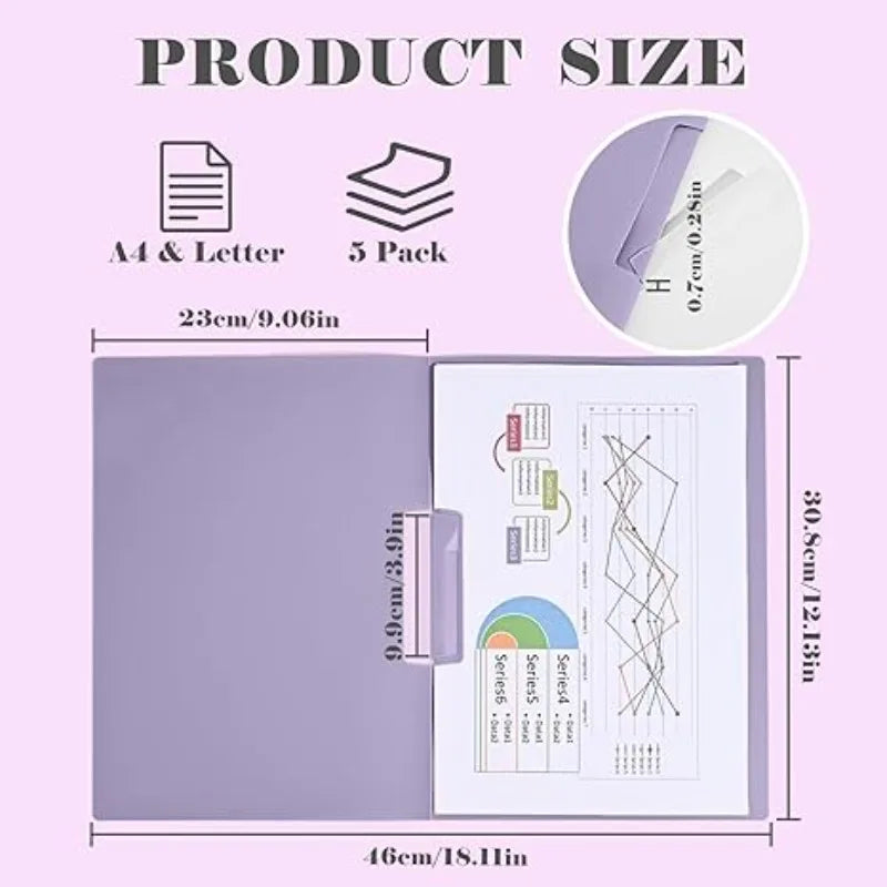 5Pcs Gradient Color Folder Rotating Side Opening Buckle for Test Paper Document Storage Office School Student Organizer