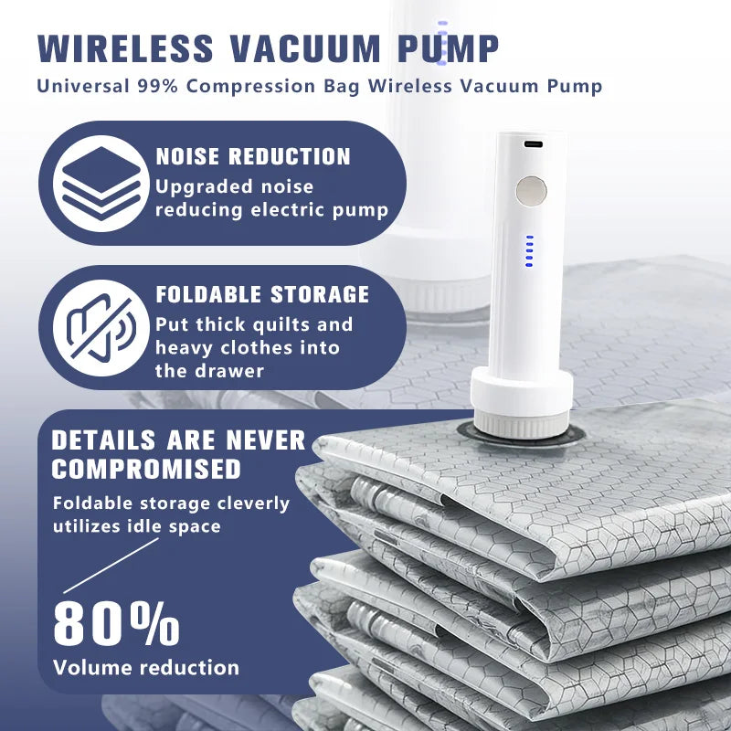 6/9/15pcs Vacuum Storage Bags, Comes with a Rechargeable Electric Pump for Travel. Low Noise, Portable and lightweight, Perfect for Trips. Compresses Clothes to Save Space, Ideal for Organizing Suitcases and Wardrobes.
