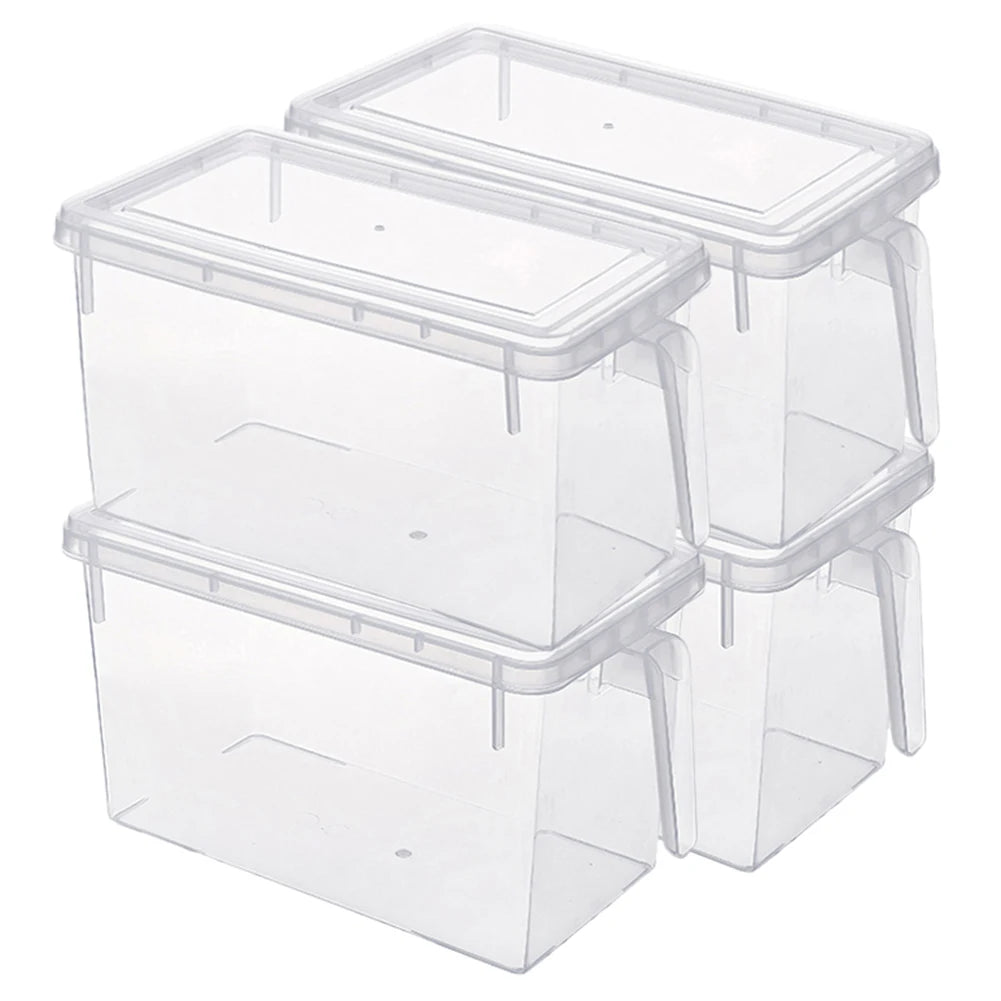 Haodirect 4Pcs Clear Refrigerator Food Storage Container for Fridge Pantry Freezer, Fruits Vegetables Cereal Storage