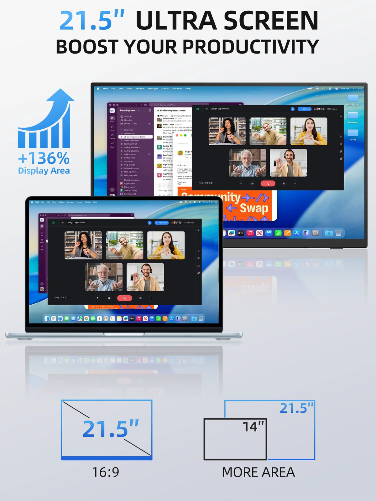 Amoudo 1920*1080P 100Hz Mobile Monitor 21.5 Inches  Portable Monitor VESA Compatible Portable Monitor Large Screen Second Monitor Mobile Monitor