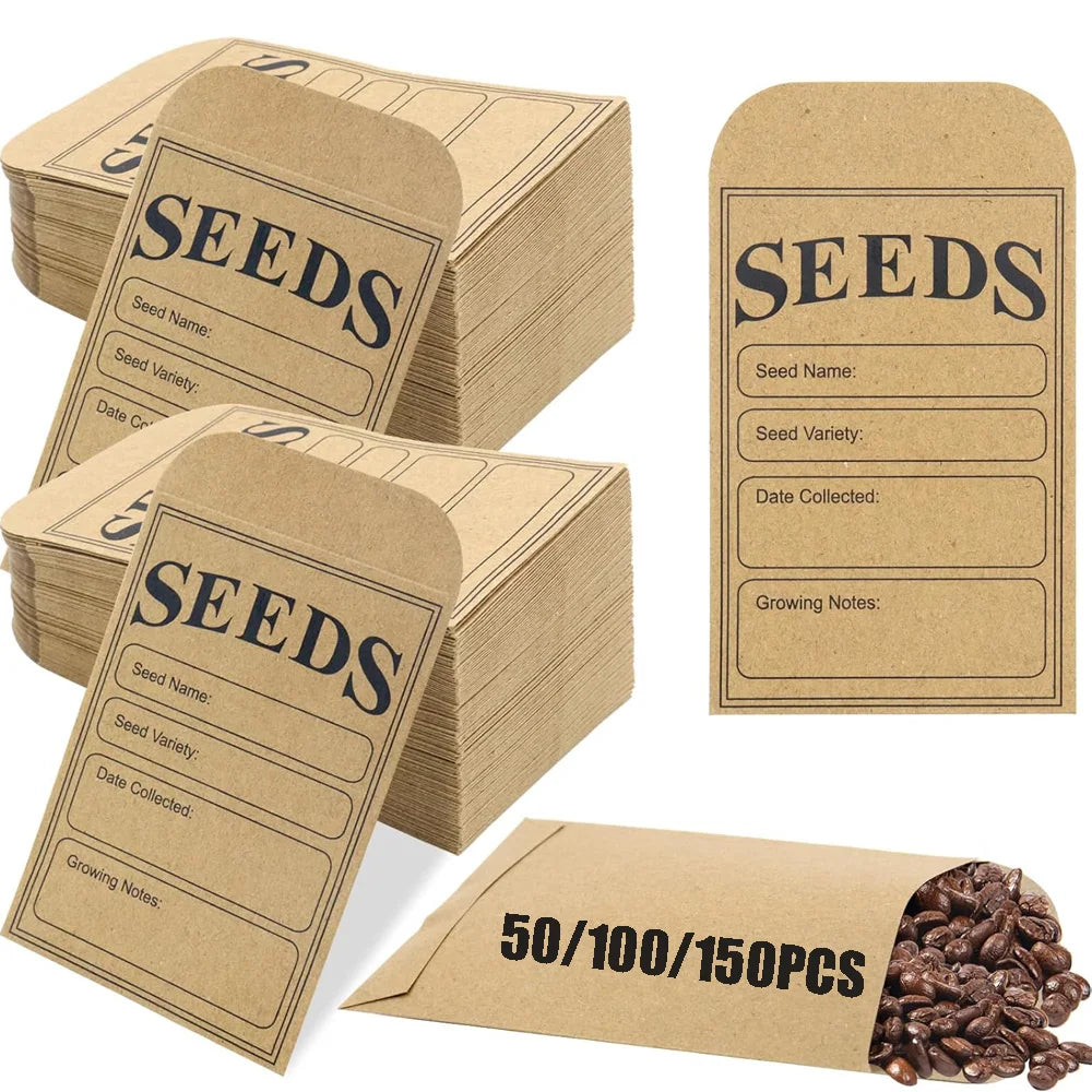 50/100/150 Pcs Seed Envelopes Resealable Seed Packets 3.15 X 4.72 Inch Secure Tiny Seal Saving Envelopes (Brown) For Gardening