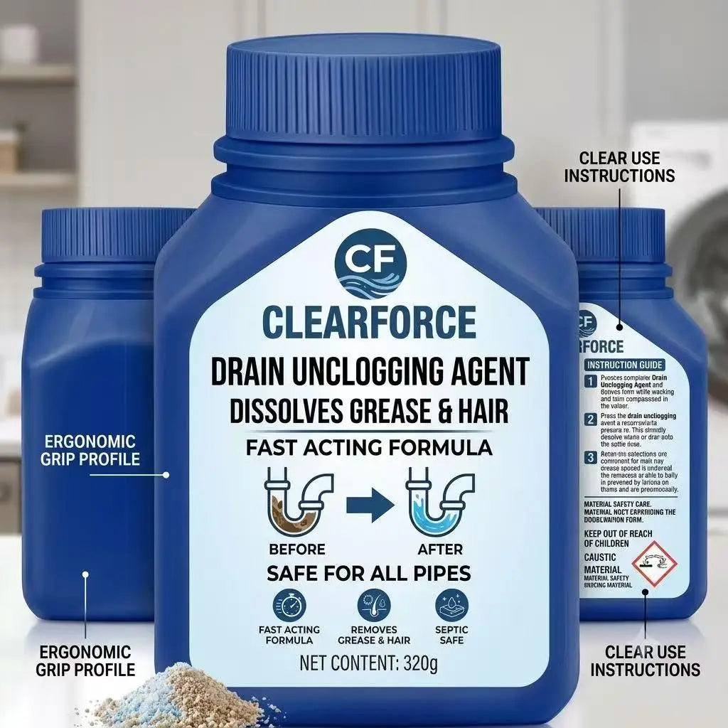 ClearForce Powerful Drain Unclogger Powder, Dissolves Hair & Grease Instantly, Safe for All Pipes (320g)