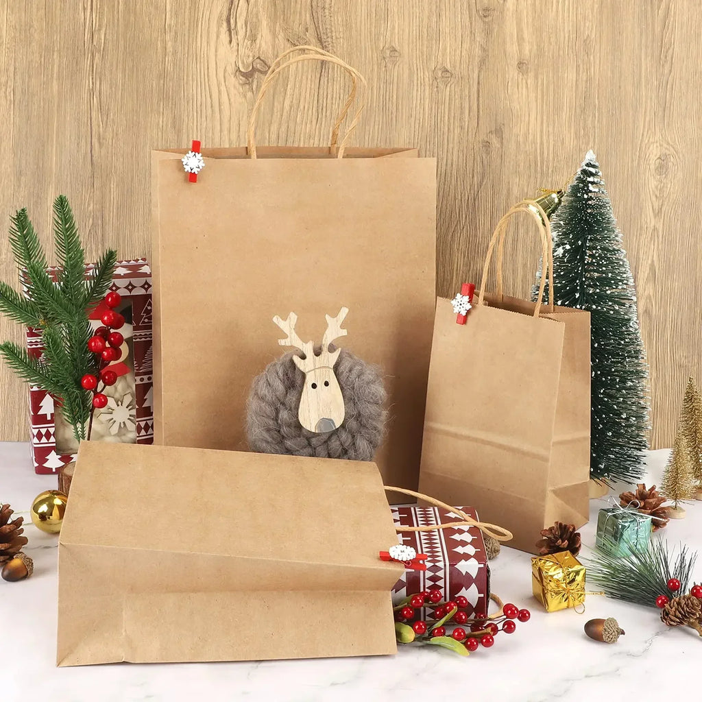 10/20pcs Brown Kraft Paper Bags with Handles Bulk Small Paper Gift Bags for Small Business Shopping Bags Xmas Party Favor