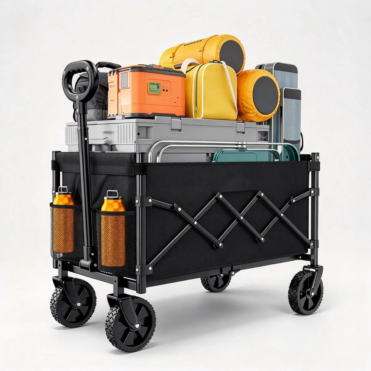 Heavy Duty Collapsible Folding Wagon, Portable Outdoor Camping Cart, Utility Trolley for Picnic Beach Garden Shopping Grocery Transport