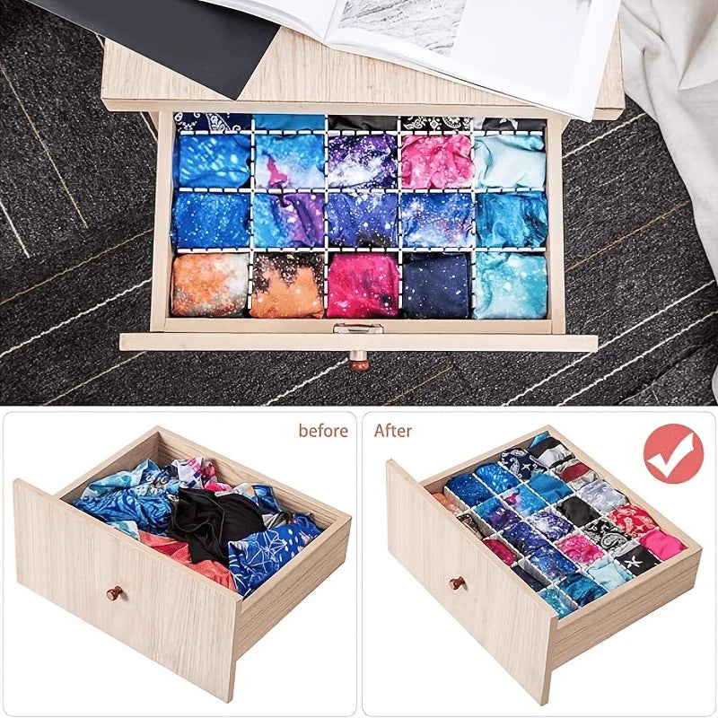 12pcs Adjustable Drawer Partitions - White, Thick PP Plastic, DIY Free Cutting, With Fixed Buckles to Prevent Tipping, Suitable for Wardrobe/Kitchen/Office, Non Slip Storage.