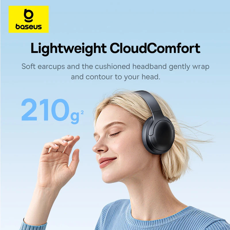 Baseus BH1 Lite Wireless Headphones Bluetooth 6.0 ENC Clear Call Headsets Super Bass Hit Earphones 80H Playtime Over Ear Headset