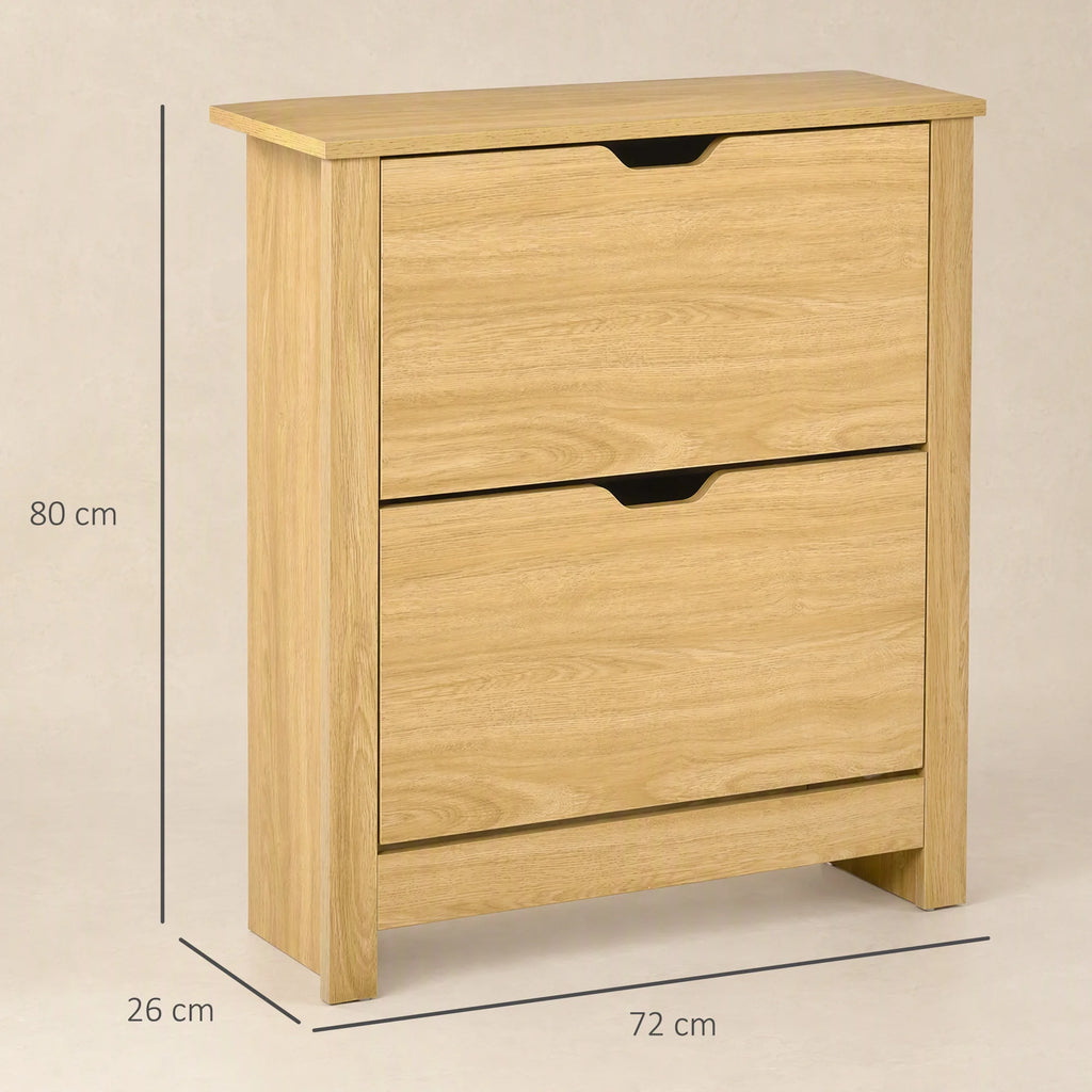 HOMCOM Shoe Storage Cabinet 4 Shelves 2 Drawers Tabletop Modern Unit
